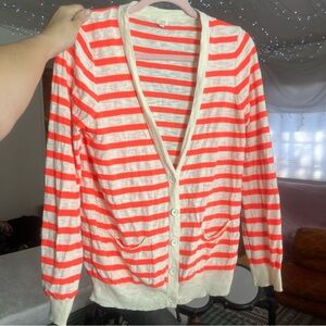 J.Crew lightweight neon orange and cream striped V-neck button-down cardigan M